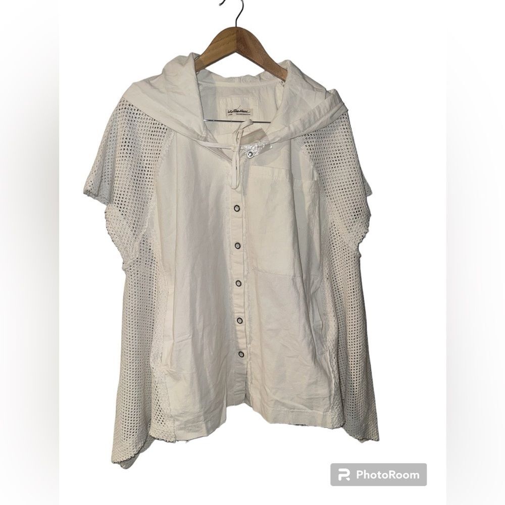 New Free People We The Free Button Down Mesh Hoodie. Size Large